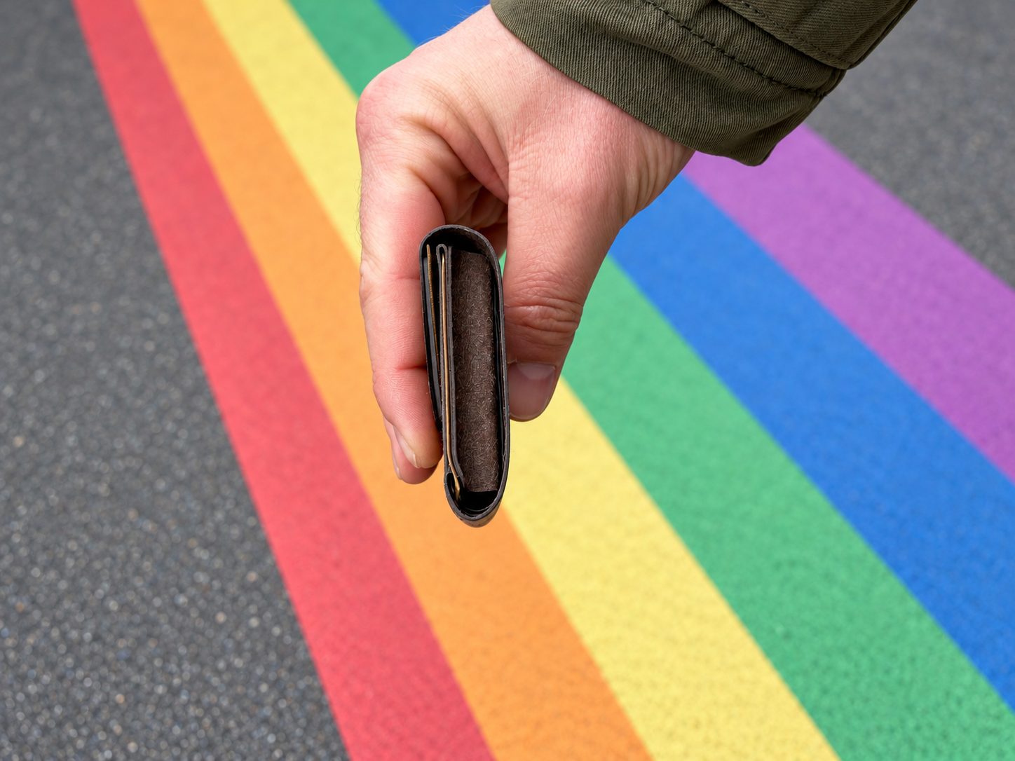 KNIFF Slim von der Schmalseite zwischen Daumen und Fingern: so flach ist es gefüllt